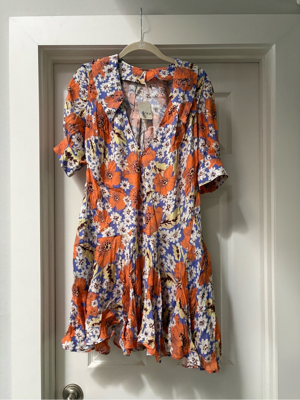 Free People Orange, Blue & Cream Floral Button-Front Mini Dress